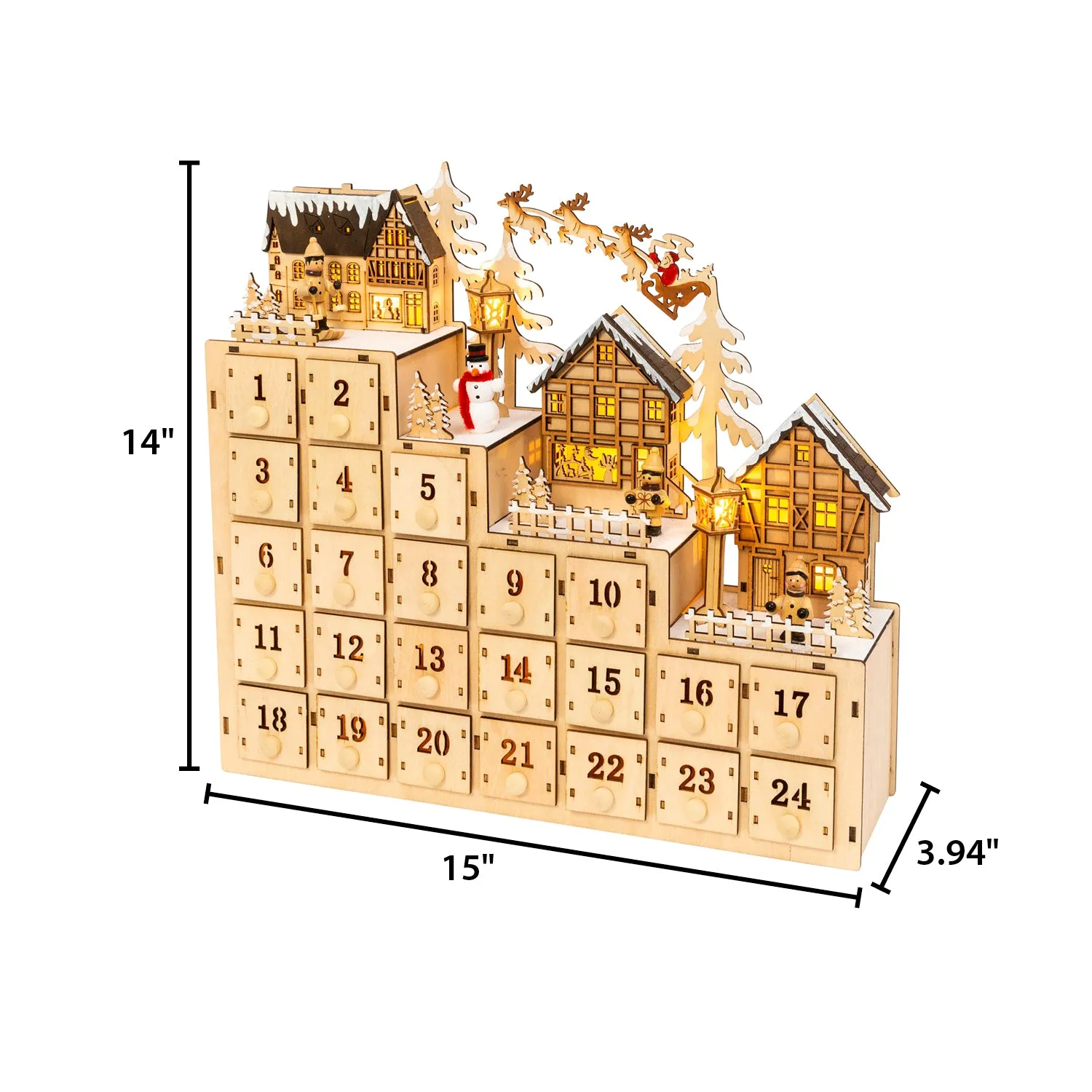14.9-in L Battery- Operated Lighted Wood Village Scene Advent Calendar